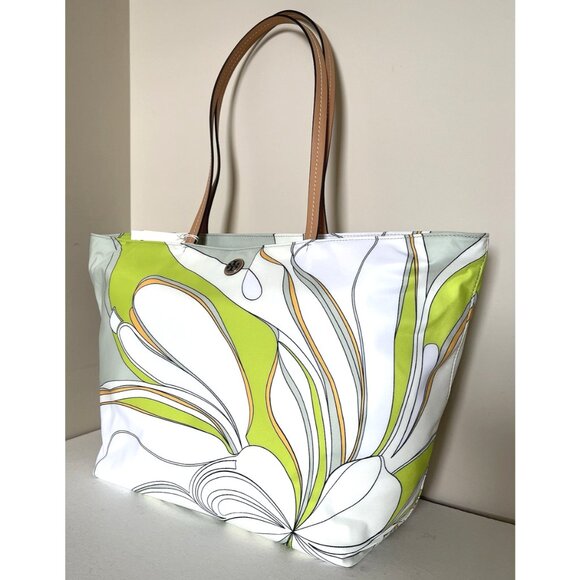 New Tory Burch Twisty Flower Ella Nylon Printed Tote Chartreuse - Picture 4 of 6